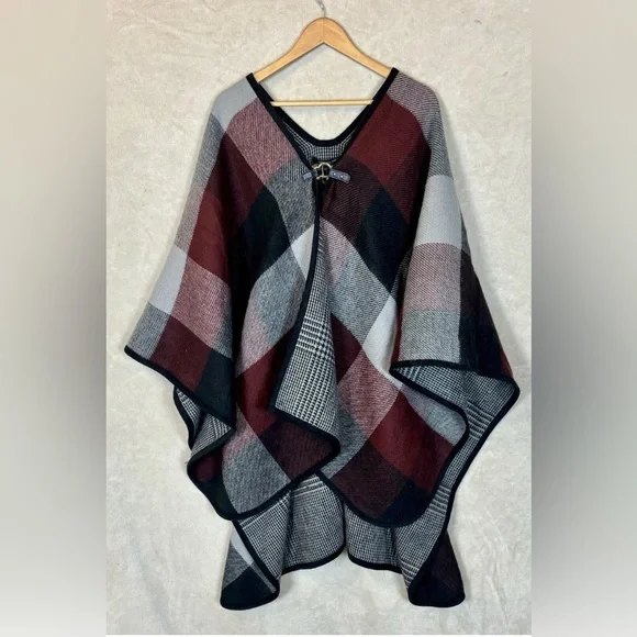 Marc New York Plaid Cape Poncho Sweater - Picture 3 of 4